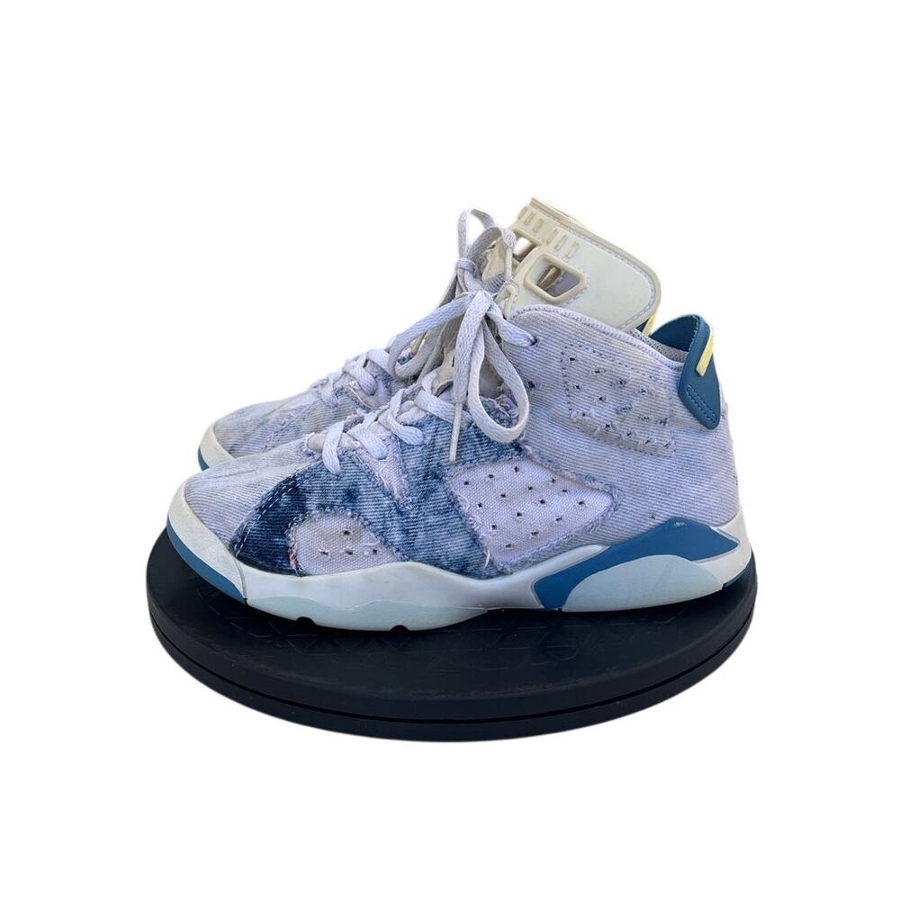 Boys Air Jordan 6 Retro "Washed Denim" Sneakers Shoes Size 1Y Blue White